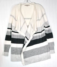 Women's Medium cardigan tunic sweater white & gray stripes open front by LOFT