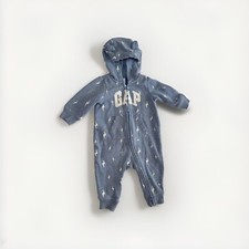 GAP unisex-baby Logo Fleece One-piece Outfit 3-6 Months Blue Hooded thunder