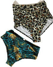 Women Bikini Bottom ONLY 2 pcs. Size X-Large Leaf Print Animal Print