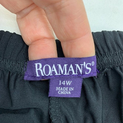 Roaman's Flowy Straight Ankle Pants Women's Plus 14W Black Knit Stretch Pull On - Picture 3 of 7
