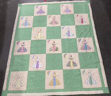 Vintage Handmade Quilt Sunbonnet Sue's Big Sister 73x88 Applique and Embroidery