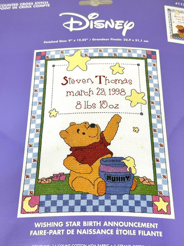 Disney Winnie the Pooh Wishing Star Birth Announcement Counted Cross Stitch 2004 - Picture 2 of 3