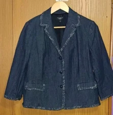 Talbots Petites Denim Jacket Womens Size 14P Blue Jean Denim Button Up...