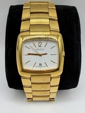 GUCCI 8500M STAINLESS STEEL GOLD WATCH WHITE DIAL TESTED WORKING 0004490