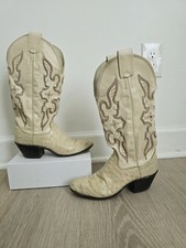 Olathe Ostrich Leather Ivory Western Cowgirl Boots 5.5 AA Boho Rodeo Festival 