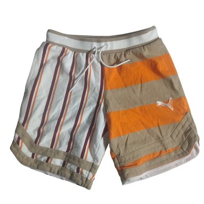 Puma Mens XS Striped Basketball Shorts Tan Orange White Mesh Lined Athletic