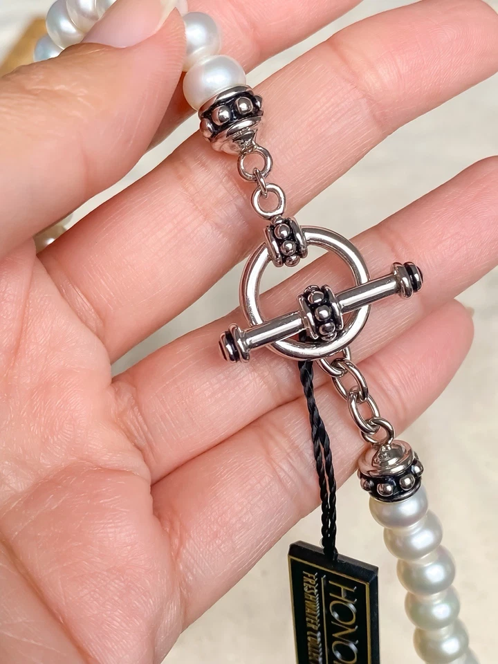 Honora Freshwater Pearl Necklace 925 Sterling Silver Toggle Clasp 18” Classic - Image 4 of 4