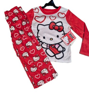 Hello Kitty Girls 4 Red White Long Sleeve Pajama Set 2 Piece.  Graphic Print