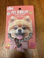 Dog Jewelry Pearl Necklace With Rhinestones Heart Shape Charm Small