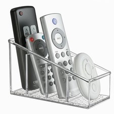 Clear TV Remote Control Holder PET Caddy 4 Compartments Mini Desk Organizer
