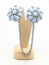 Vintage Silver Tone Blue Milk Glass Sweater Clip