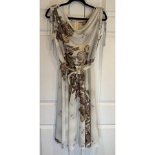Vintage Floral Print Dress Sleeveless Tie Strap Midi Cream Brown
