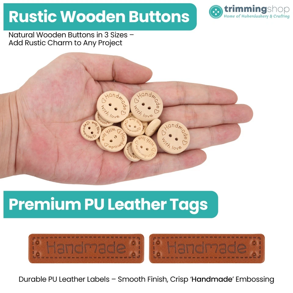 Handarbeit Basteletikett Holzknöpfe & Etiketten Box zum Nähen Stricken & Basteln - Bild 3 von 4