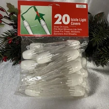 20 Vintage Icicle Light Covers White Clear Plastic Snap On String Lights New