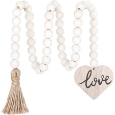 Wooden Bead Garland with Tassel Farmhouse Boho Decorative Hanging Beads for