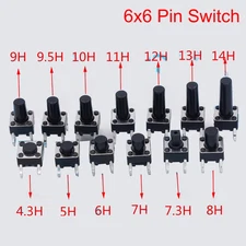 100PCS Tactile Push Button 6×6mm Toggle Switch 4-Pin Black DC12V AC250V 0.1A