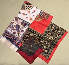 Lot of 4 VTG Scarves - Red/Purple Tones 1960s-1980s