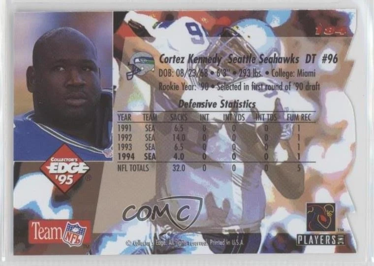 1995 Collector's Edge Silver Die-Cut Cortez Kennedy #184 HOF - Image 2 of 2
