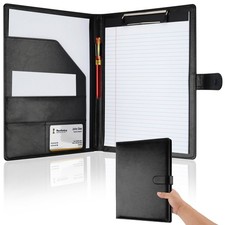 Professional Padfolio with Clipboard, Faux Leather Portfolio Folder Black