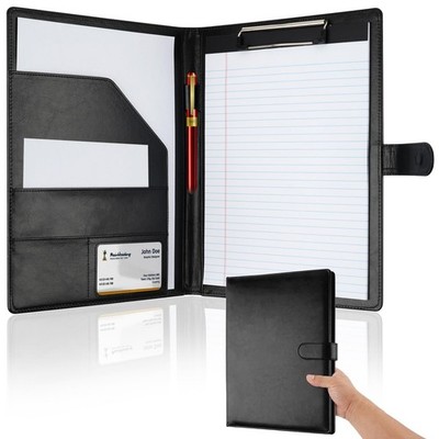 Professional Padfolio with Clipboard, Faux Leather Portfolio Folder Black