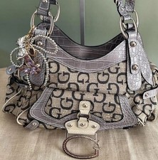 Vintage Guess Monogram Satchel Bag Croc Trim Rhinestone G Logo Y2K Tote