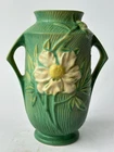Roseville Art Pottery Peony vase green Nouveau Deco 65-9 Handles Vintage
