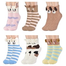 Women Cozy Christmas Socks 6 Pairs Fluffy Warm Sleep House Thermal Gifts Set