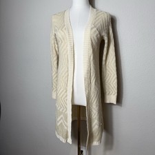 Mossimo Womens Long Open Textured Knit Cardigan Size XS Boho Neutral Coastal