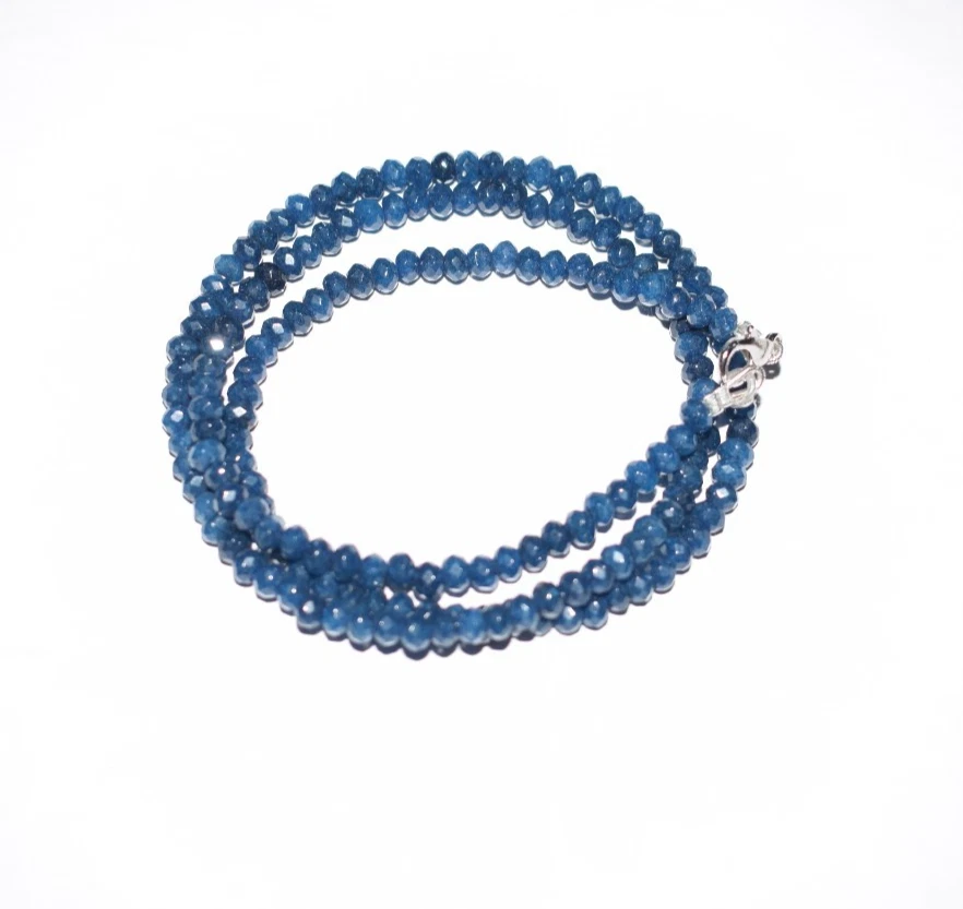 Collar de cuerda de plata de ley 925 con piedras preciosas de jade de zafiro azul de 12-60" de 4,5 mm Foto 2 de 4