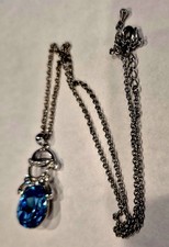 Blue Stone  Rhinestone Snowman 16  Pendant Silver Adjustable Necklace