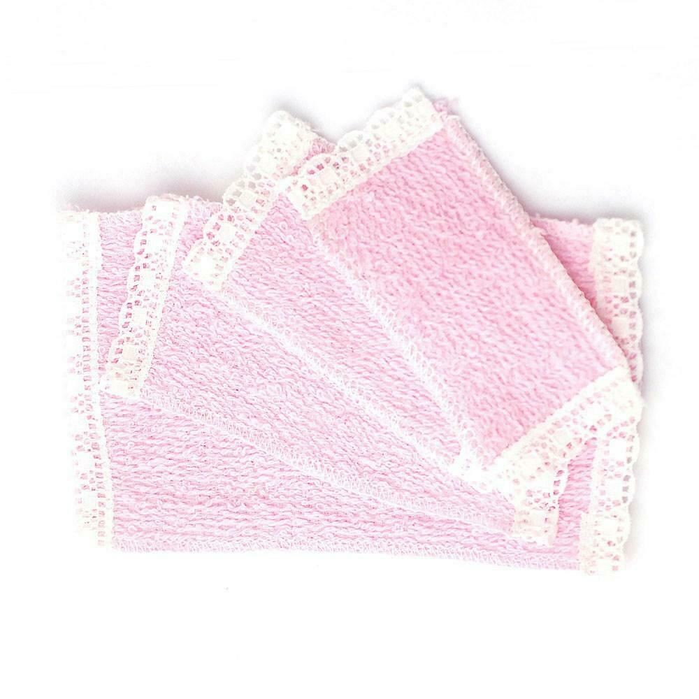 Melody Jane Dolls House 4 Pink Lace Edged Towels Miniature Bathroom Accessory