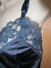 LORRAINE MEGA LACE deep dark BLUE satiny nylon camisole slip top 38 / M