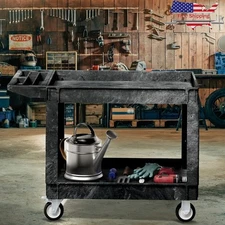 Heavy Duty Plastic Utility Cart 550lbs Capacity 2-Tier Rolling Storage Organizer