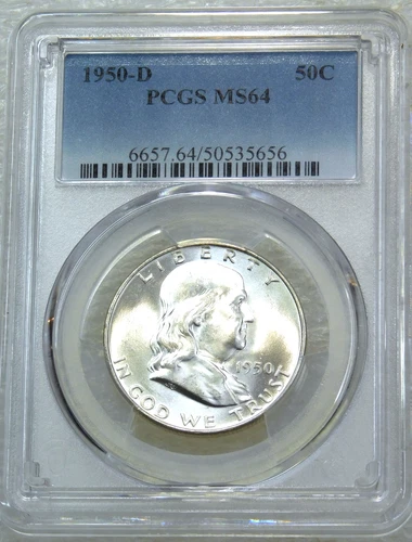 1950-D Franklin Half Dollar PCGS MS64 99% FBL Frosty White PQ New Holder #L322C