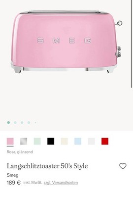 SMEG 50 s Retro Style 950W 2-Schlitz-Toaster - Cadillac Pink