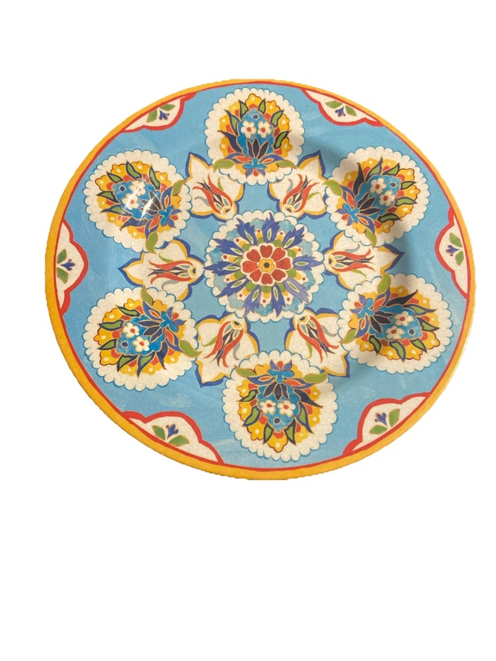 Williams Sonoma Iznik Tile Blue Floral Melamine Dinner Plates Set Of 4 Outdoor - Image 3 of 4