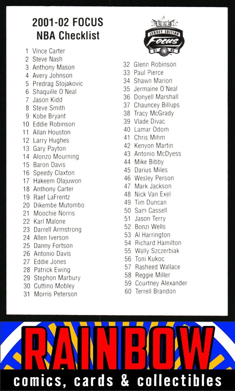 2001-02 Fleer Focus #NNO Checklist: 1-122