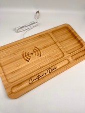 Image of Personalised phone wireless charger, Bespoke office desk organizer
