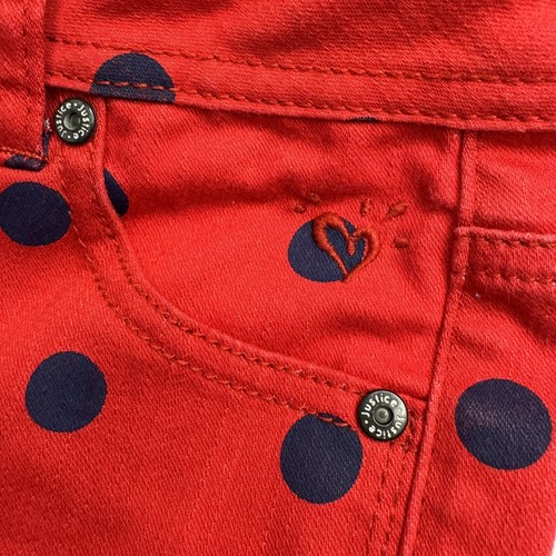 Justice Premium Girls Simply Low Red Skinny Jeans Navy Dots 10R Ladybug Pants - Picture 11 of 15
