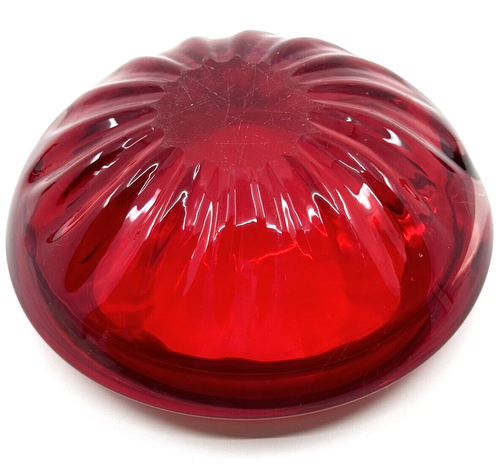Vintage MURANO Art Glass ASHTRAY Ribbed Edge MCM Red & Crystal TRINKET Dish 60s - Picture 6 of 9