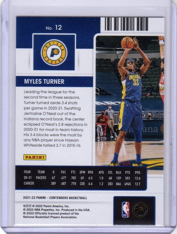 2021-22 Panini Contenders Myles Turner #12 Red Game Ticket Indiana Pacers - Image 2 of 2