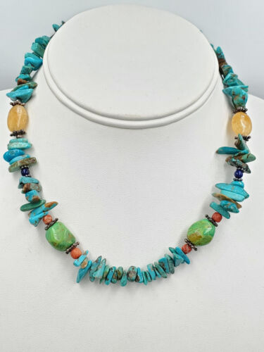 BARSE Chunky Natural Turquoise Muli Gemstone 925 Sterling Silver Necklace - Picture 7 of 13