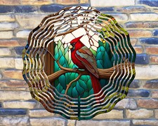 10" Cardinal in Tree Birds Wind Spinner Yard Decor 3D Kinetic rws091