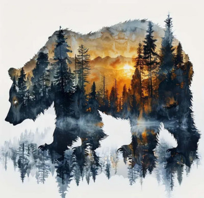 5D Diamond Painting Kit - 12''x12'' Animal Bear Forest Scene, Full Drill Gem Art f