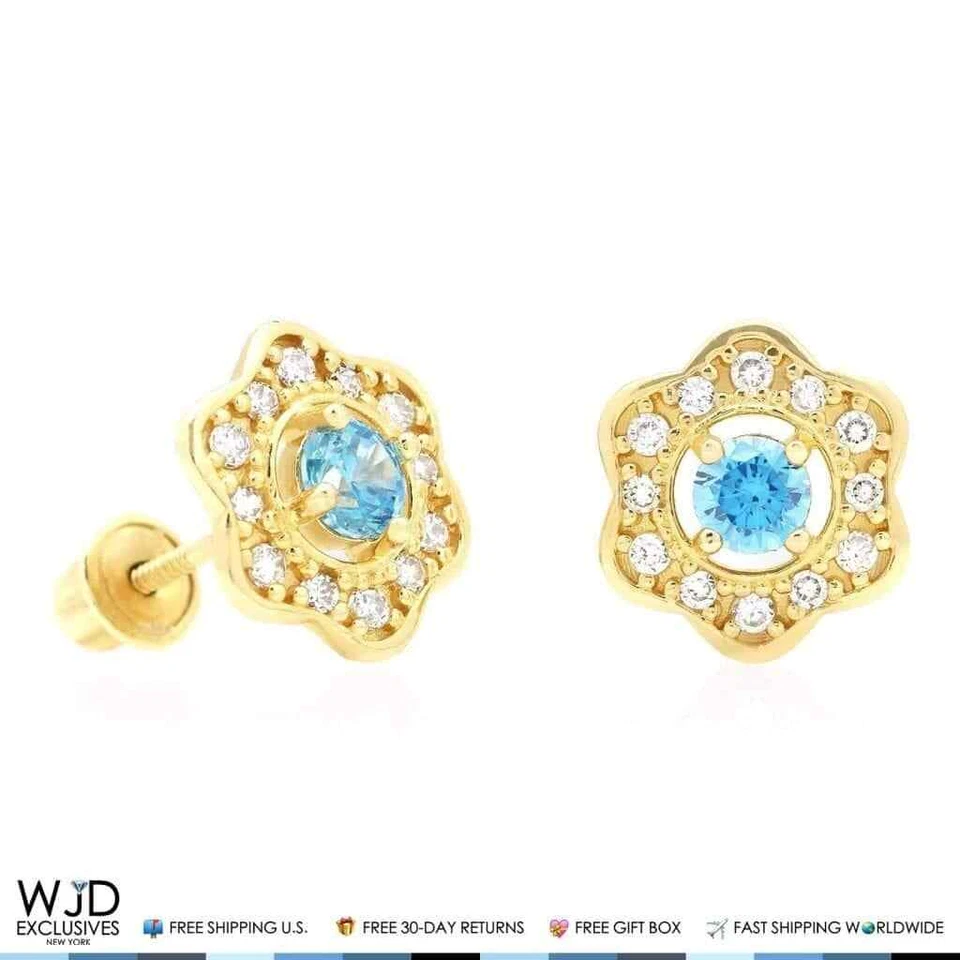 Aquamarine Flower Cluster Stud Earrings 14K Yellow Gold - Image 2 of 4