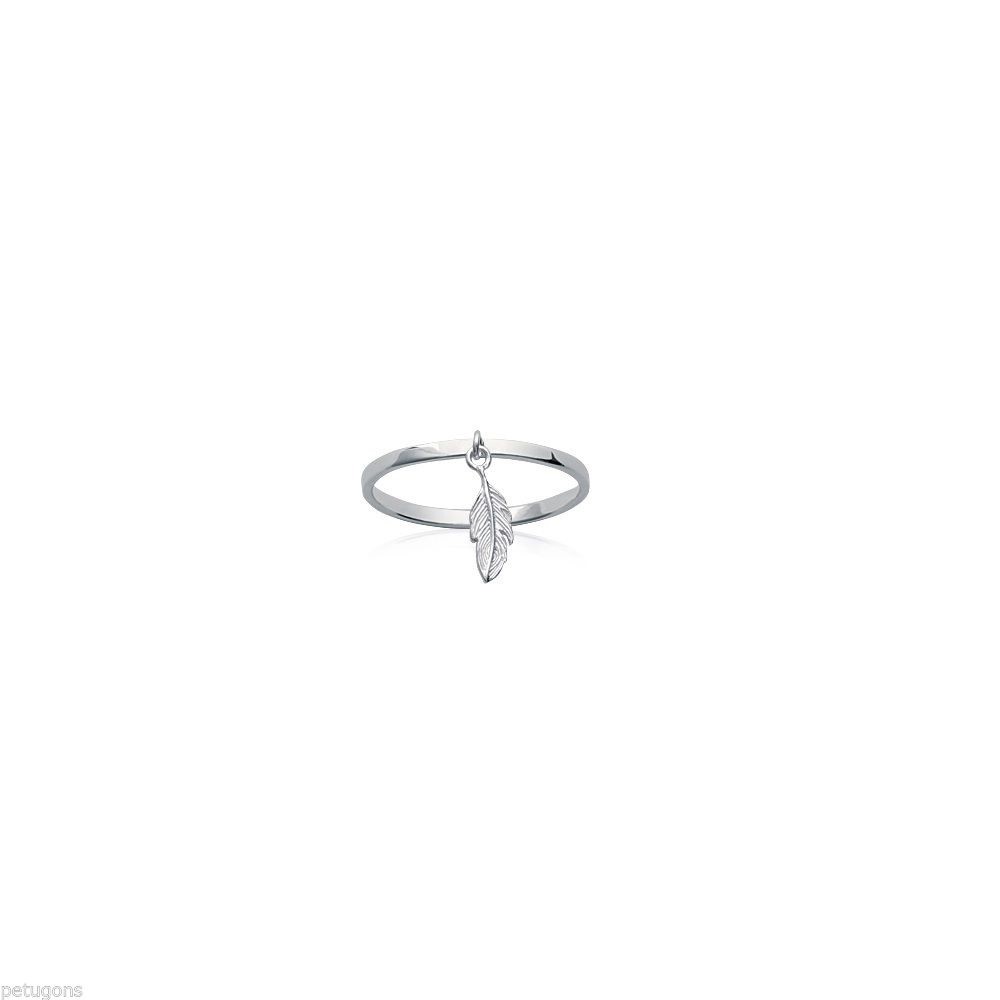 Bague pampille plume argent massif 925 rhodié poinçonné taille 58 pour femme