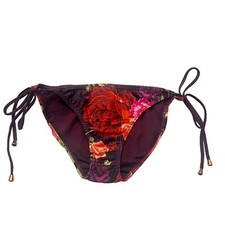 Ted Baker Rose Print Bikini Bottom Ted Sz 4/ 10US Side Tie Purple Preppy Glam