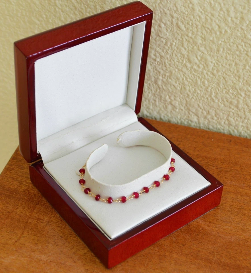 Delicate Natural Faceted Red Ruby Yellow Gold Wire Wrapped Bracelet Handmade - Image 2 of 4