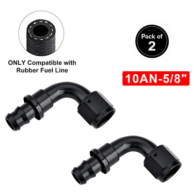 2Pcs 90 Degree Push on Lock Hose Fitting 10AN to 5/8 inch barb Fuel Line Fitting