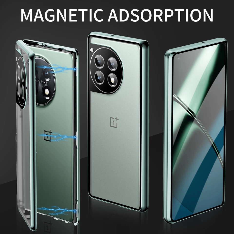 For OnePlus 12, Phone Case Hybrid Metal Bumper Magnetic Double HD Glass Cover - Image 2 of 4